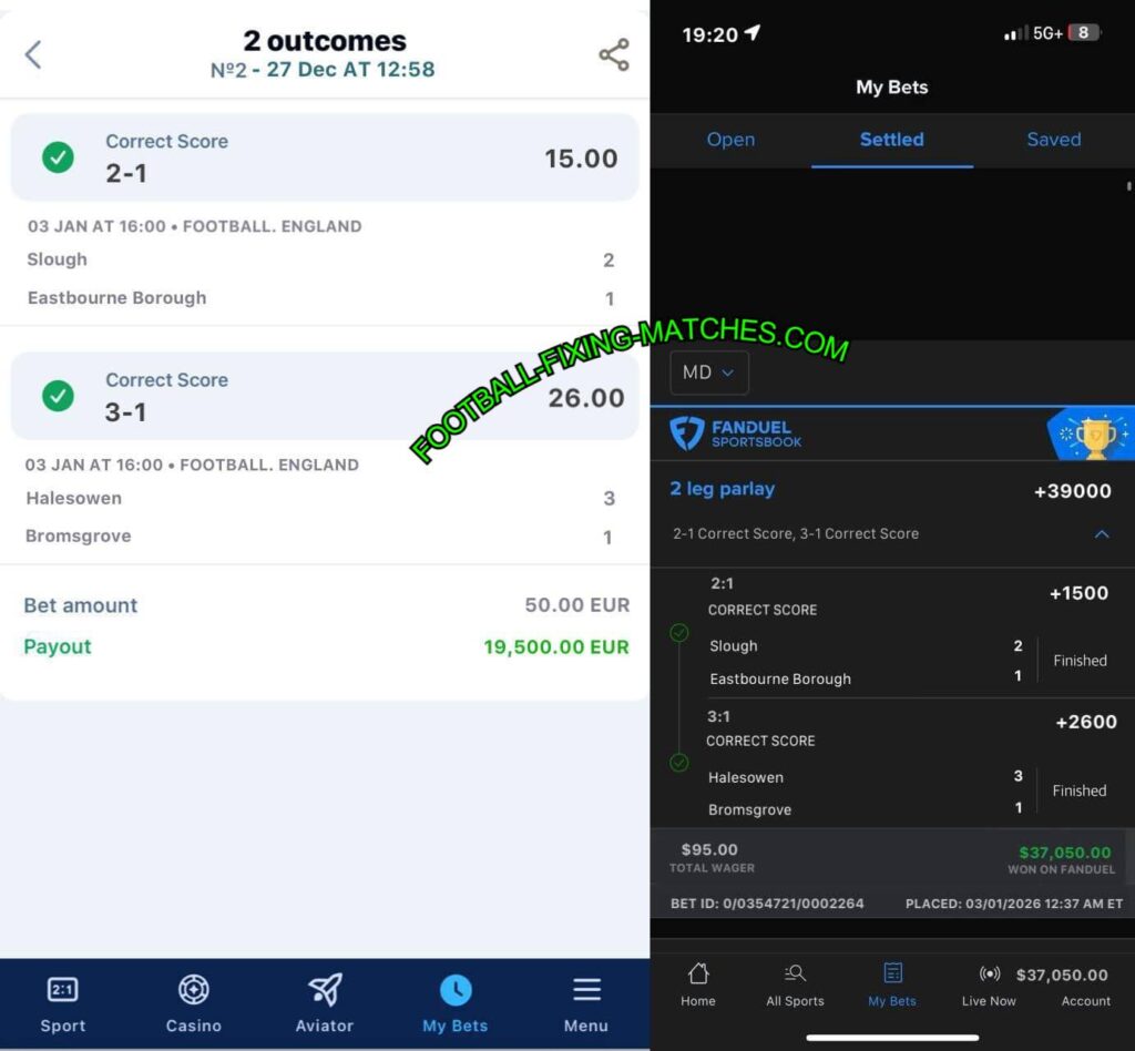 FANDUEL CORRECT FIXED MATCHES TIPS