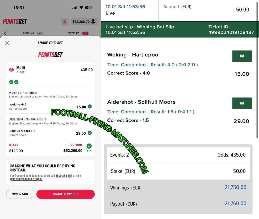 POINTSBET CORRECT SCORE FIXED MATCHES