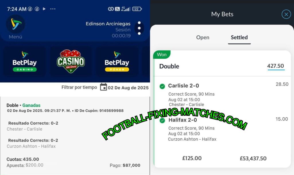 BETPLAY FIXED CORRECT SCORE MATCHES