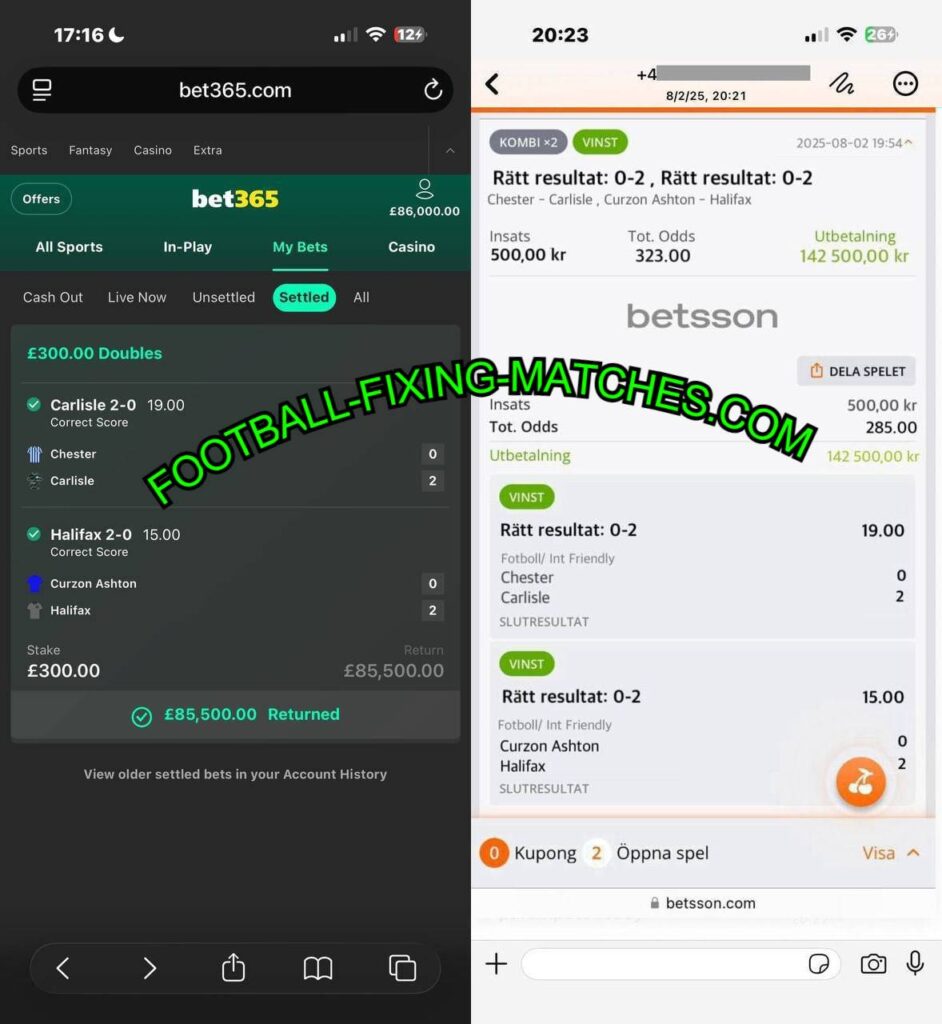 BETSSON CORRECT SCORE FIXED MATCHES