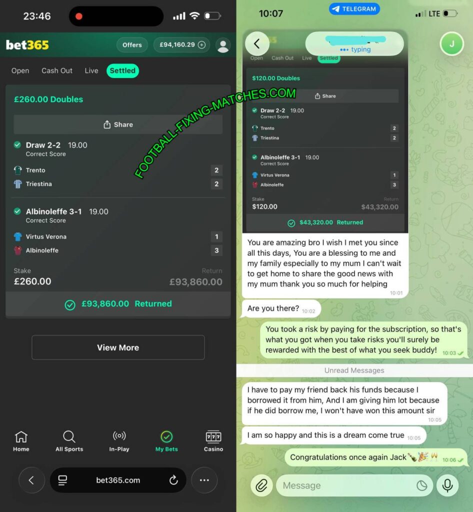 CORRECT BET365 FIXED MATCHES TIPS