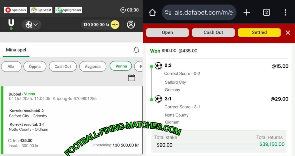 DAFA BET CORRECT FIXED MATCHES