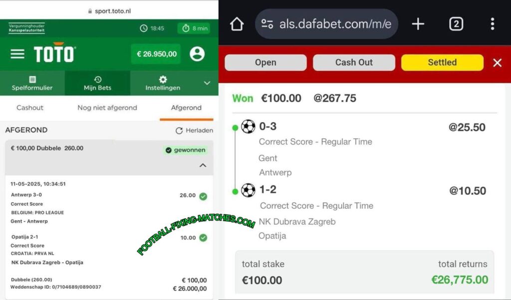DafaBet Fixed Matches Correct Score Tips