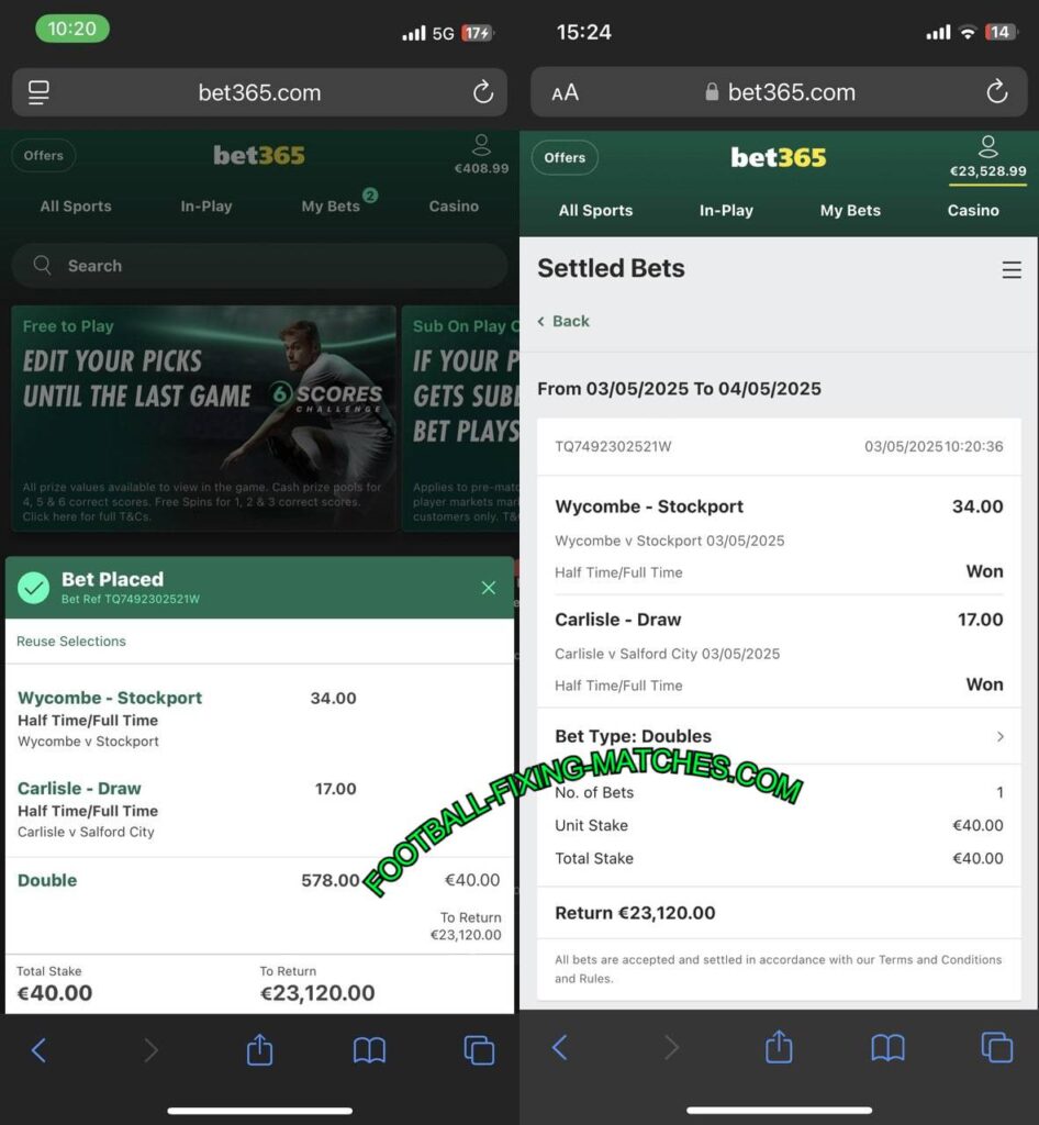 FIXING FOOTBALL TIPS HTFT BET365