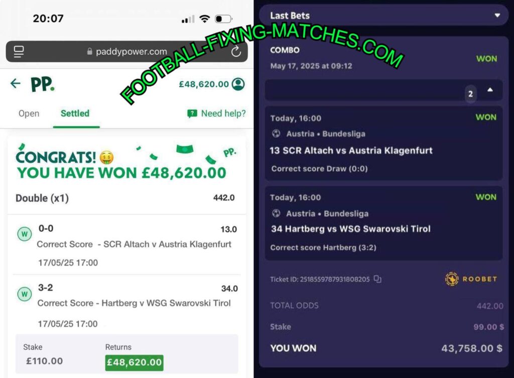 PADDYPOWER CORRECT SCORE FIXED MATCHES TIPS